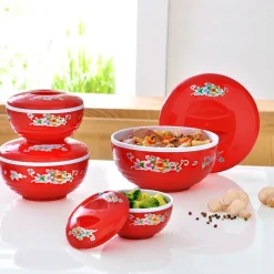 Hot Tempsl 4 plats micro-ondes rouges