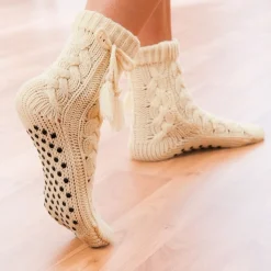 Discount Tempsl Chaussettes tricot antiglisse : Bordeaux ou Beige