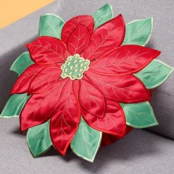 Tempsl Coussin rond fleur poinsettia