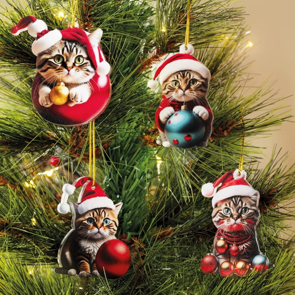 Tempsl Lot de 4 décorations chats